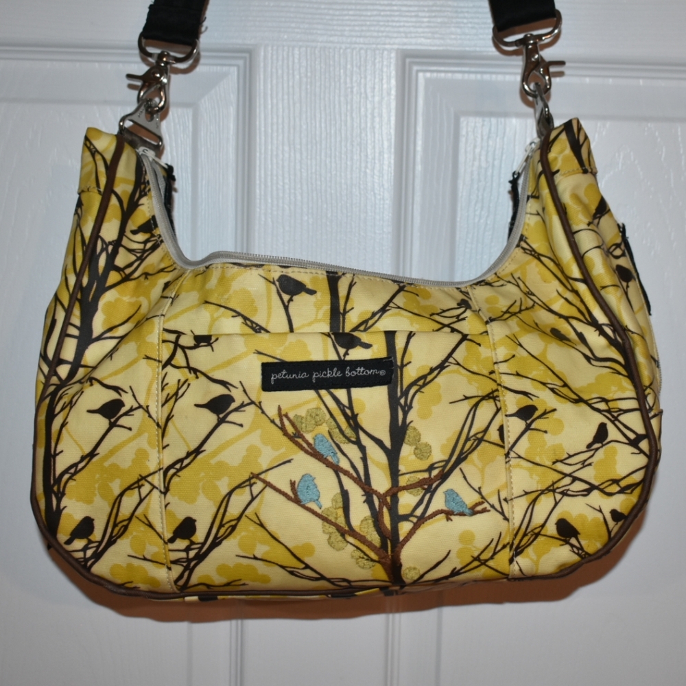 Petunia Pickle Bottom Diaper Bag Clutch Yellow & Brown Tree Design w/ Blue Birds